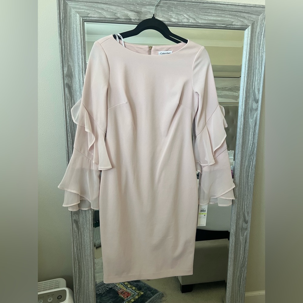 NWT Calvin Klein Light Pink Cocktail Ruffle Sleeve Dress - Size 4